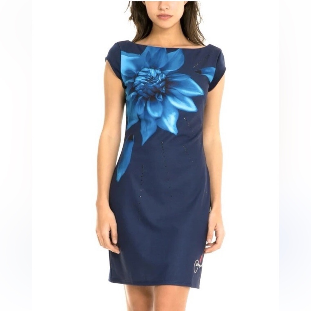 Desigual Navy and Teal Floral Mini Dress L